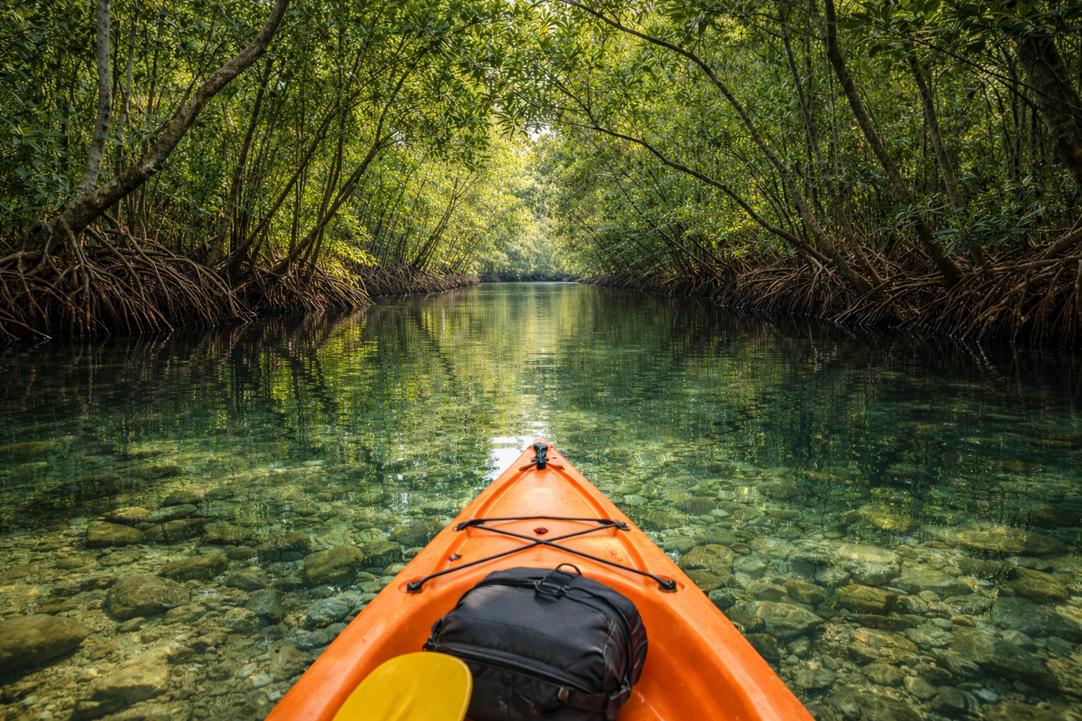 Kayak through mangrove channel